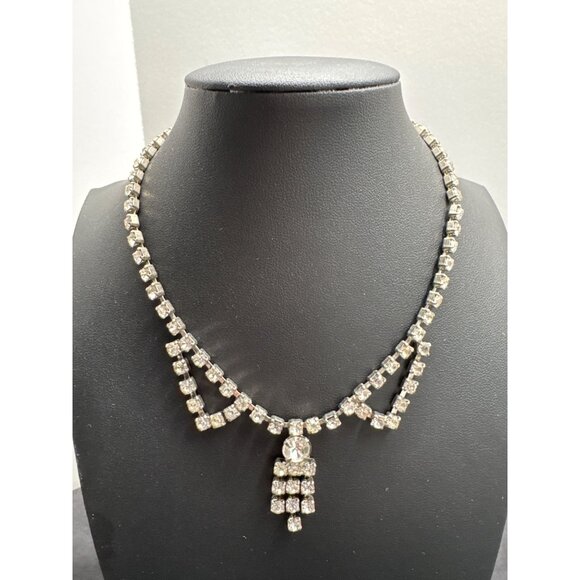 Vintage Rhinestone Necklace Wedding Bridal Jewelry - Picture 1 of 6